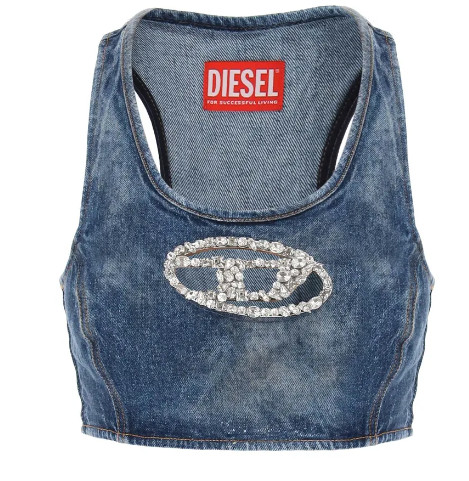 Diesel denim crop top with jewel buckle