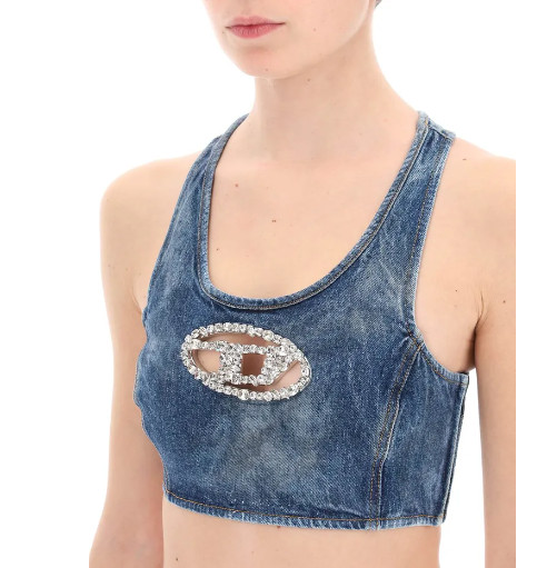 Diesel denim crop top with jewel buckle