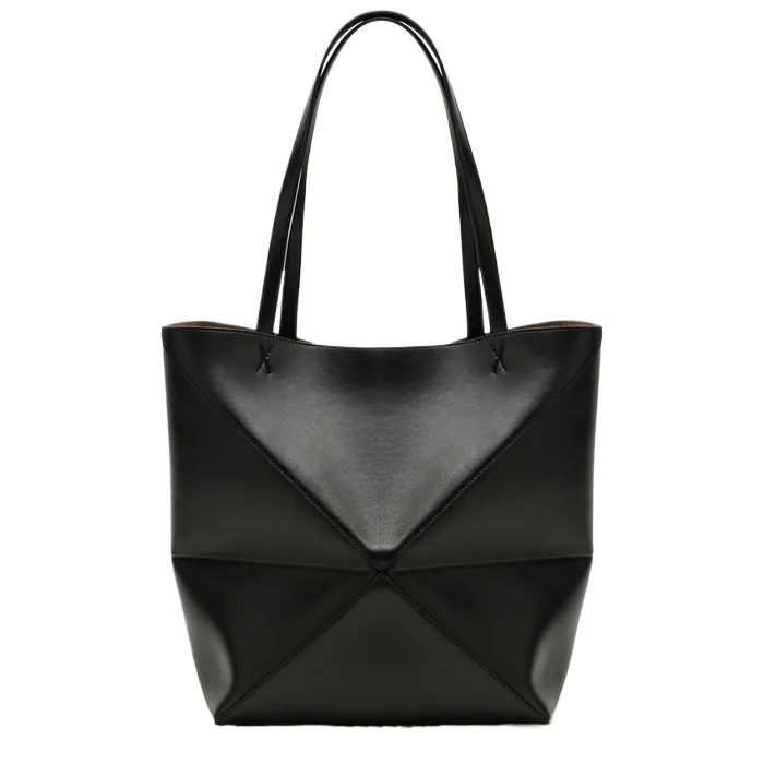 Medium Puzzle Fold tote in shiny calfskin Black