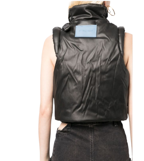 Logo patch high neck padded crop vest