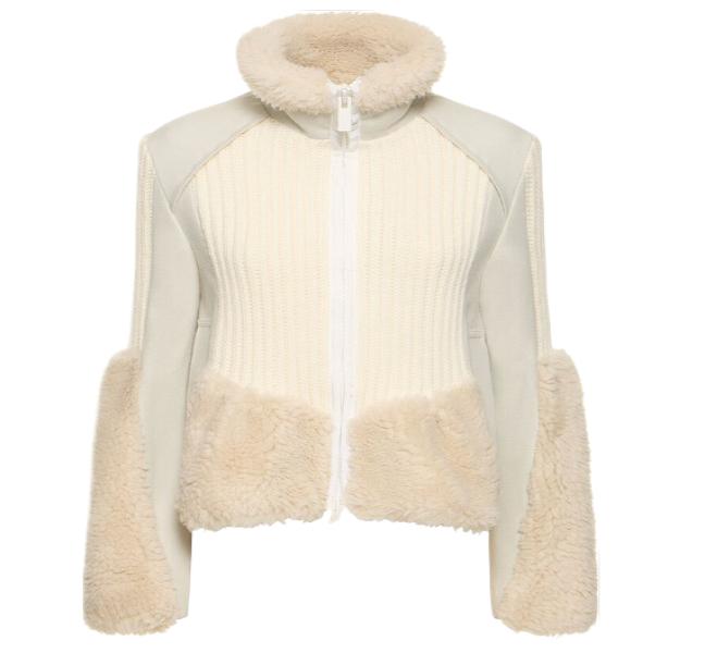 Shearling knit panel mix jacket