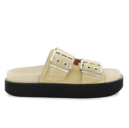 Suede double buckle strap sandals