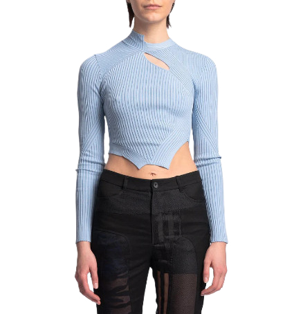 Cut-out ribbed knit long-sleeve top