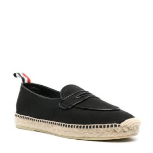 (W) Thom Browne Grosgrain Varsity Penny Loafer Espadrille Black