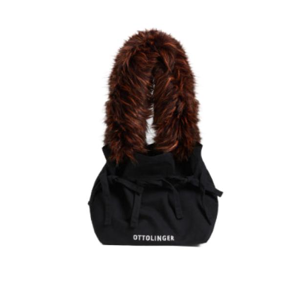 Fake fur handle drawstring shopper bag