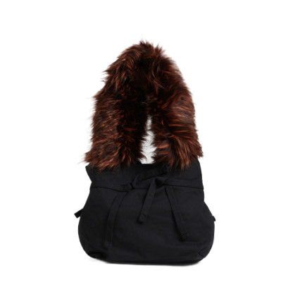 Fake fur handle drawstring shopper bag