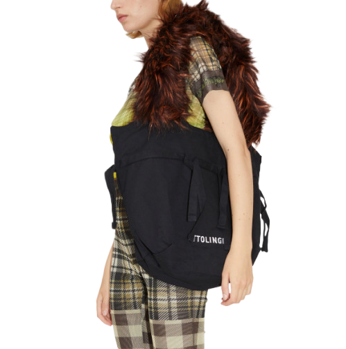 Fake fur handle drawstring shopper bag