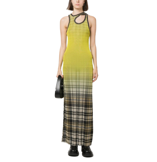 Cut-out check plaid dress