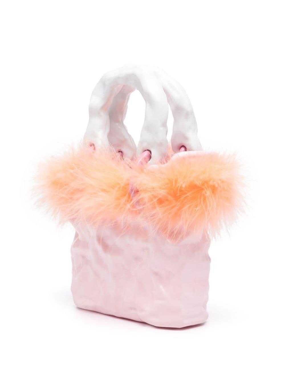 Feather-trimmed ceramic tote bag