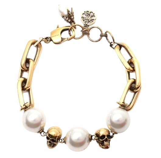 Imitation pearl skull chain bracelet