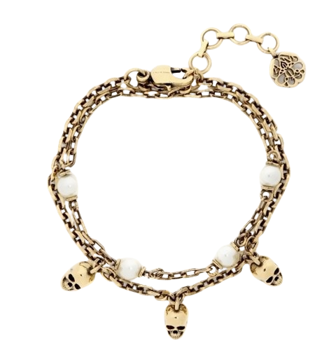 Pearl Skull Chain Bracelet