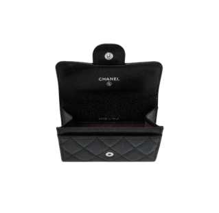 Chanel Classic Card Holder Grained Calfskin & Silver Black