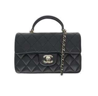 Chanel Mini Flap Bag with Top Handle Lambskin & Gold Black