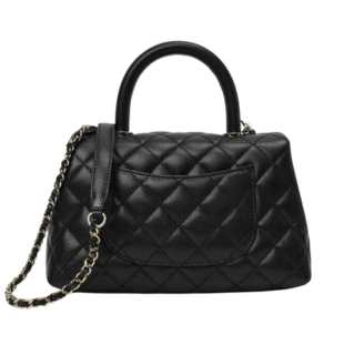 Chanel Small Flap Bag with Top Handle Grained Calfskin & Gold Black