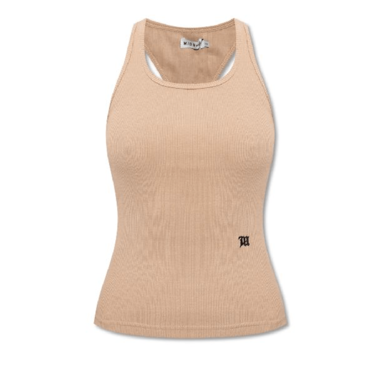 Logo-embroidered beige sleeveless top