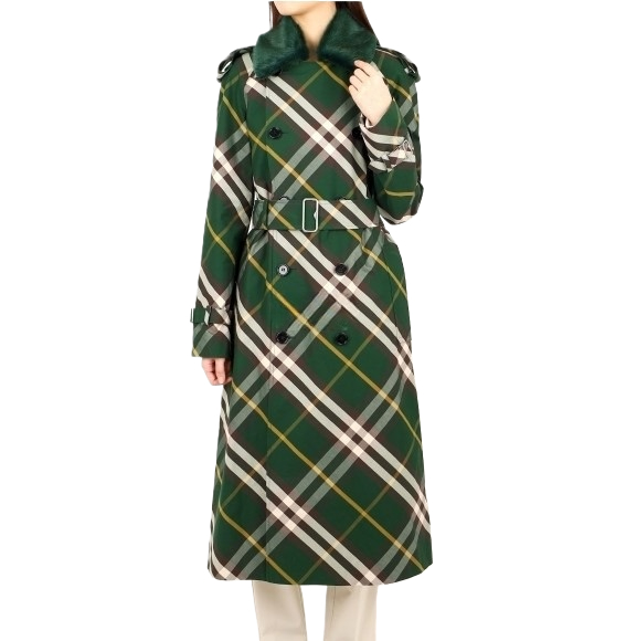 Long Checkered Gabbardine Trench Coat