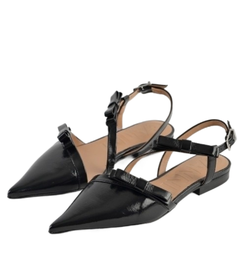 Black multi-bow pointy cut-out ballerina shoes