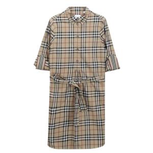 Vintage Check Stretch Cotton Tie Waist Shirt Dress