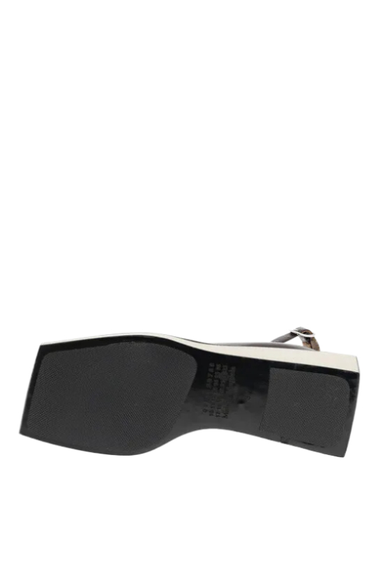 MM22 Patent Leather Ankle Strap Wedge with Wood Sole