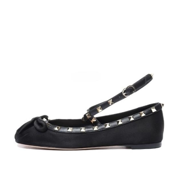 Rockstud satin ballerina shoes