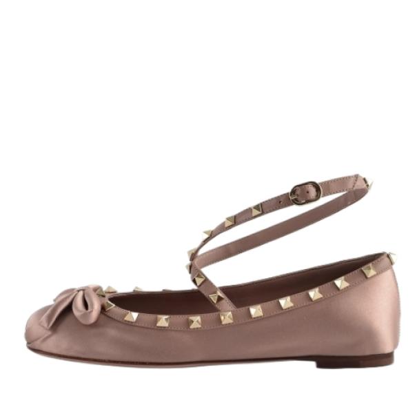 Rockstud satin ballerina shoes