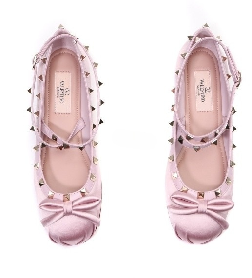 Rockstud satin ballerina shoes