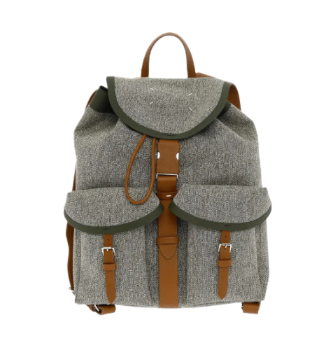 Cotton Backpack with Leather Trim