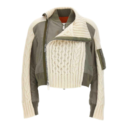 Sacai Cable knit layered bomber jacket