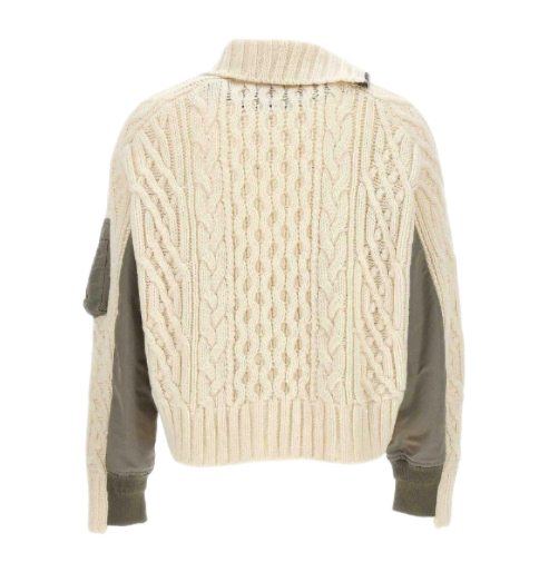 Sacai Cable knit layered bomber jacket