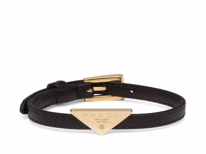 Gold triangle logo saffiano bracelet