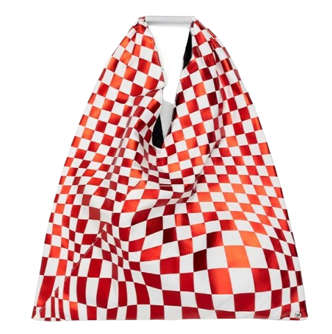 Distorted Check Printing Classic Poly Japanese Bag