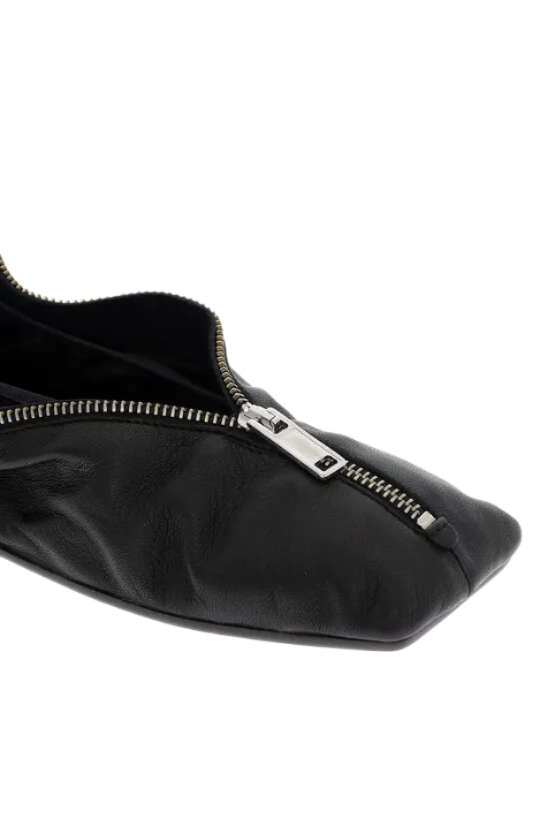 MM6 Leather Ballet Flats with Square Toe and Maxi Zip Closur