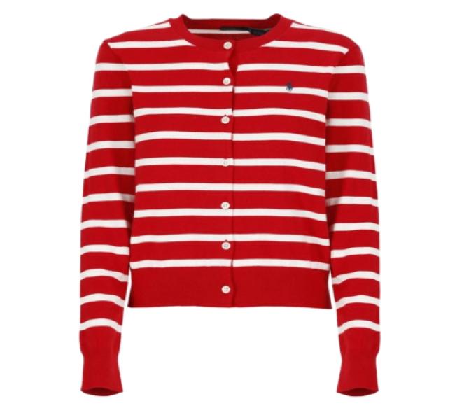 Pony logo embroidered striped cardigan