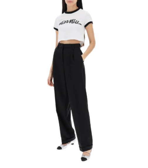 Women's Logo Printed Crop Short Sleeve T-Shirt - White:Black