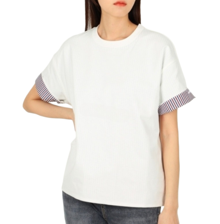 Double layer striped cotton t-shirt