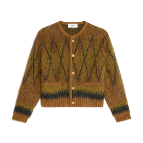 Brushed argyle mohair cardigan jacket