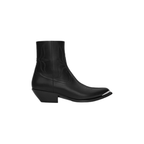 Calfskin metal toe leon zipper boots