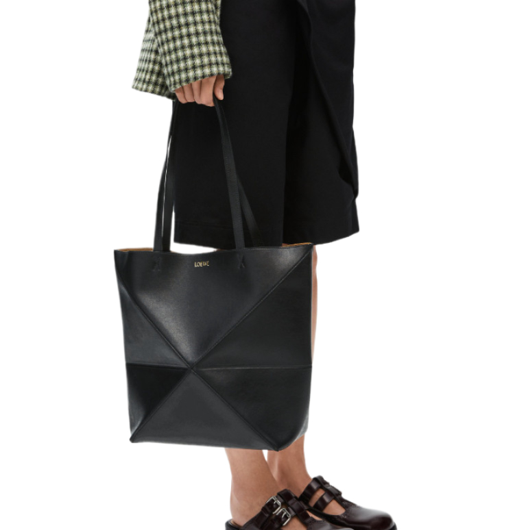 Puzzle Fold Tote in shiny calfskin