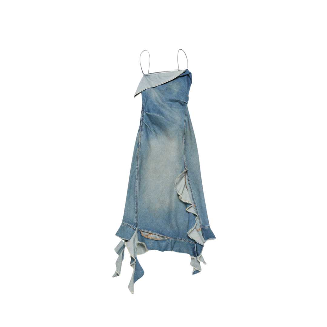 RUFFLE STRAP DENIM DRESS