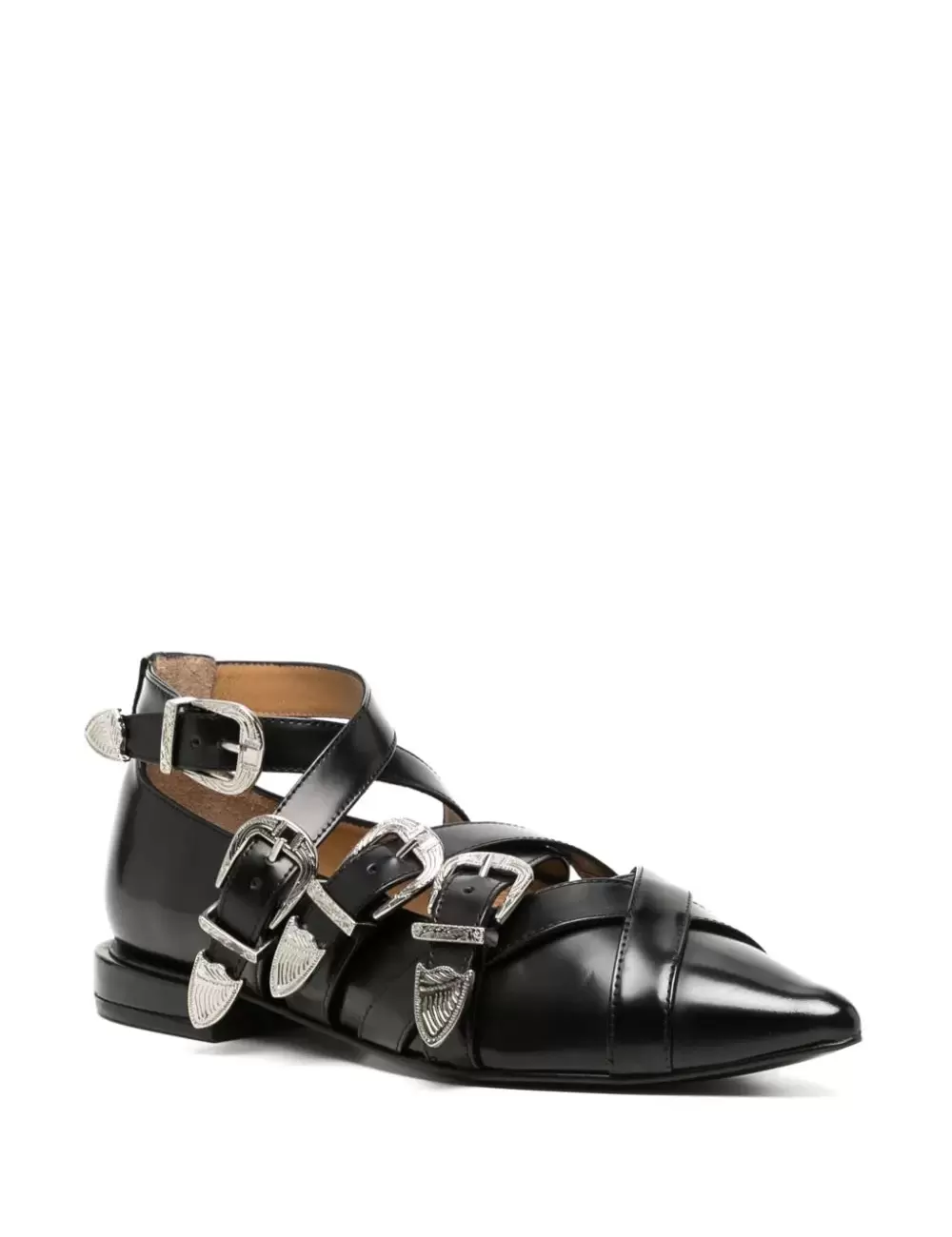 Point toe buckle strap leather shoes