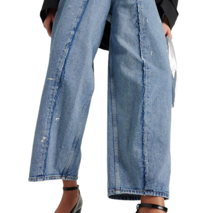 Distressed wide denim pants