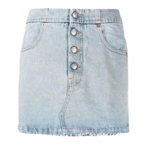 Distressed hem denim skirt