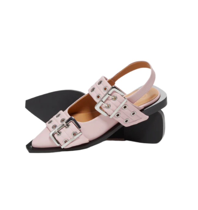 Buckle-embellished slingback flat shoes 