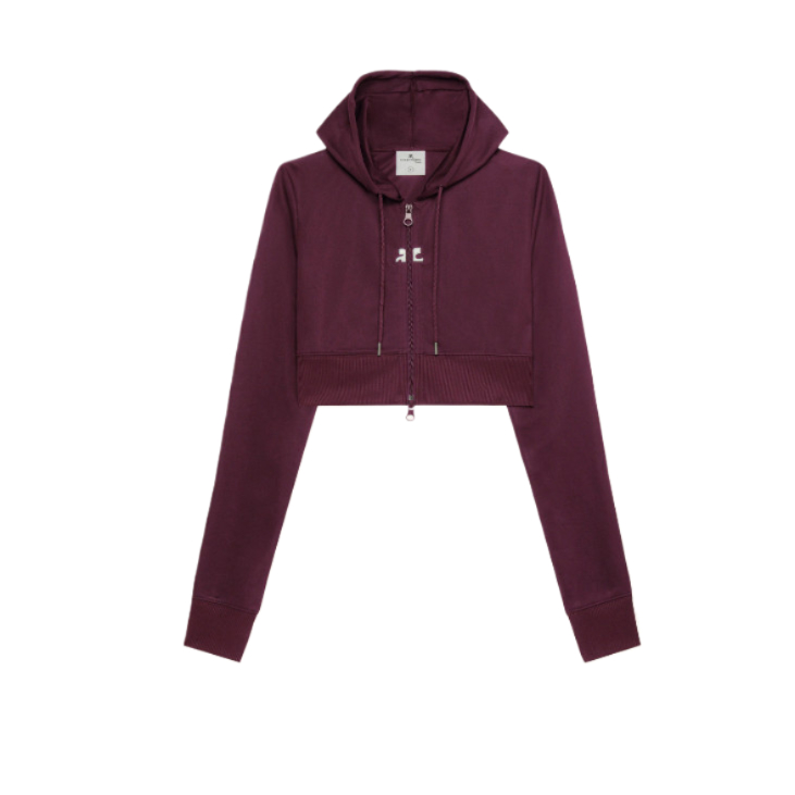 Logo patch interlock crop zip-up hoodie