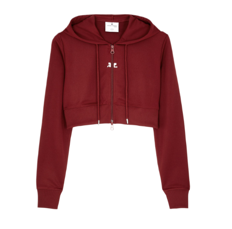 Logo patch interlock crop zip-up hoodie