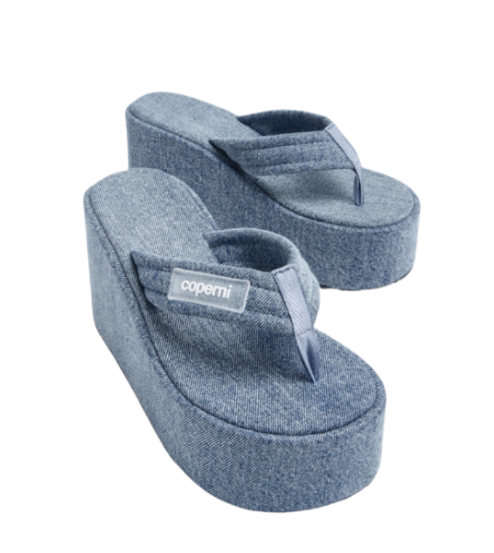 Logo denim wedge flip flops