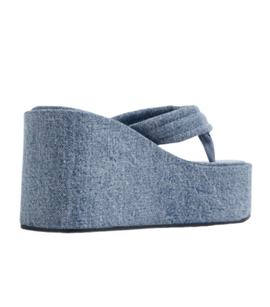 Logo denim wedge flip flops