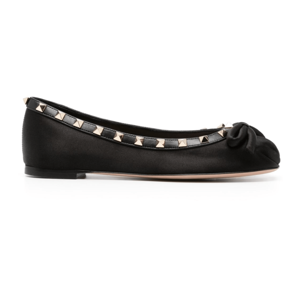 Valentino Rockstud satin ballerina shoes