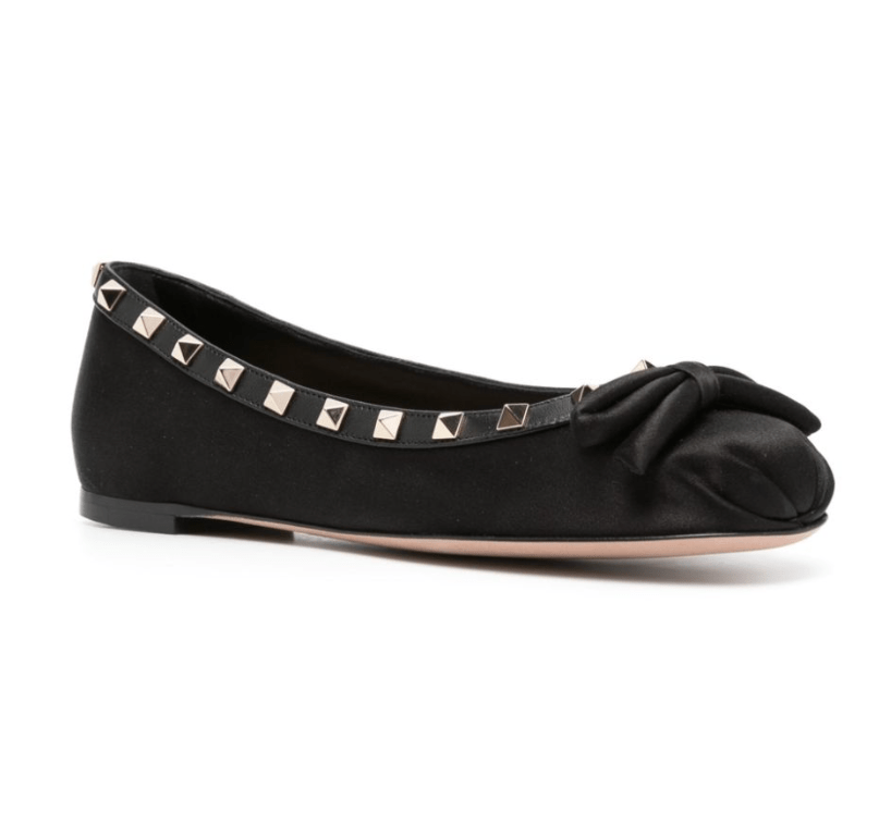 Valentino Rockstud satin ballerina shoes