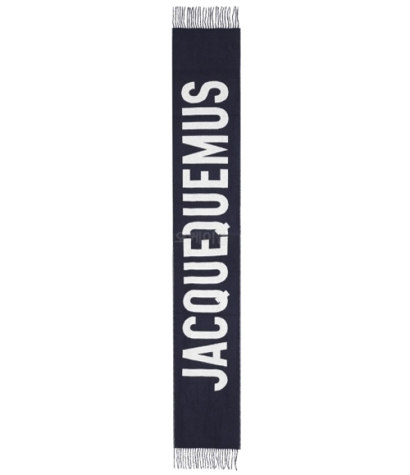 Jacquemus Lecharpe Fringe Logo Scarf Navy